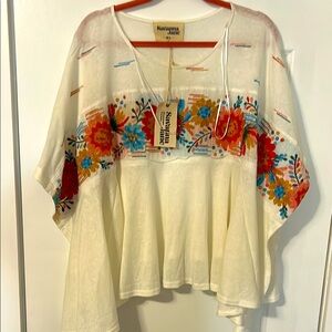 Savanna Jane Cream Floral Embroidered Women's Top